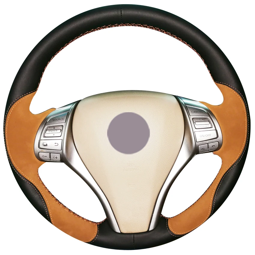 Черный кожаный коричневый замшевый чехол рулевого колеса автомобиля для Nissan Teana