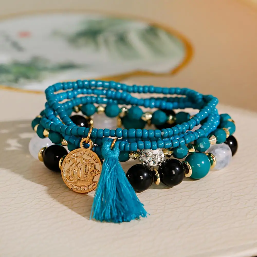 5 шт./комплект женские браслеты с бусинами и кисточками | Украшения аксессуары