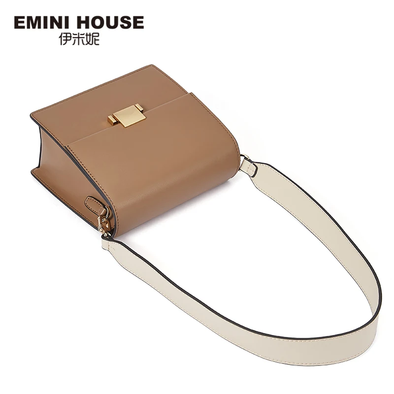 EMINI HOUSE, женские сумки через плечо с широким ремешком, с замком, простой стиль, сумка на плечо, женские сумки-мессенджеры из спилка