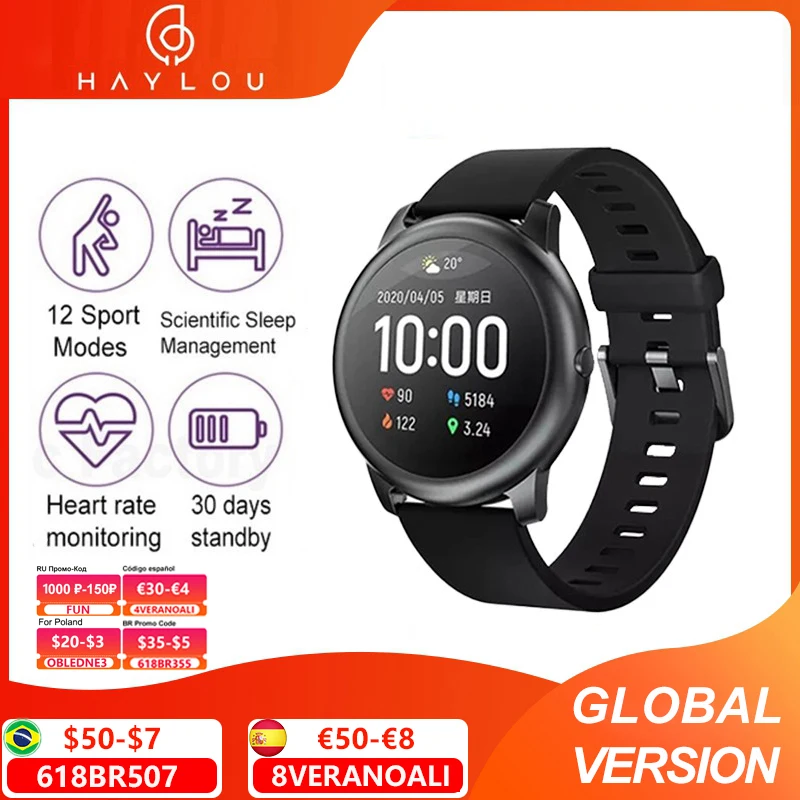 Pусский Haylou Солнечный LS05 умные часы отображающие сердцебиение отслеживание сна 30