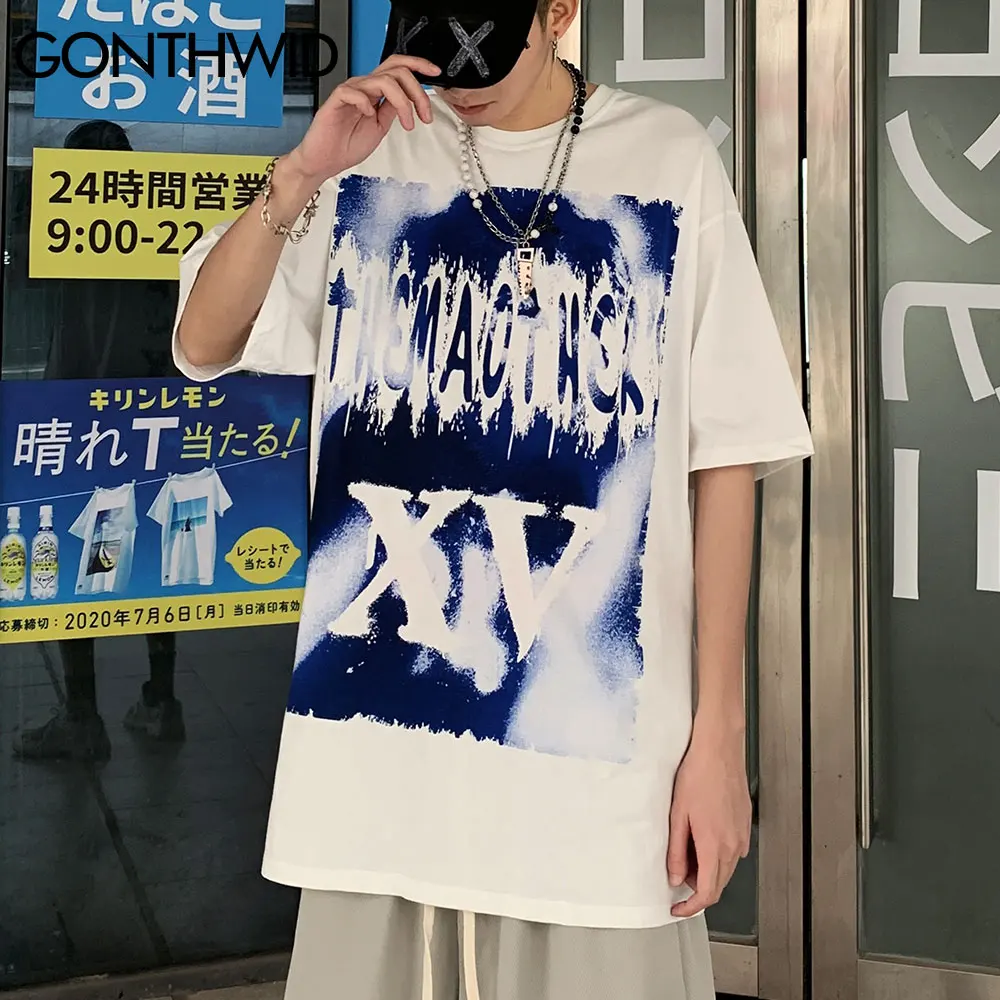 

GONTHWID Oversized Tshirts Creative Graffiti Tees Shirts Hip Hop Casual Punk Rock Gothic Streetwear Harajuku Cotton Loose Tops