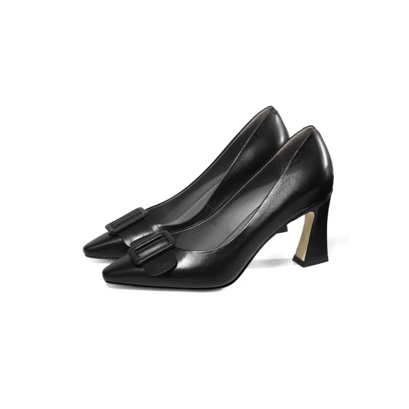 Женские туфли-лодочки на высоком каблуке неглубокие толстые туфли с острыми