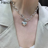 foxanry 925 stamp thick chain bracelets 2021 trendy elegant vintage hip hop creative love heart pendant party jewelry
