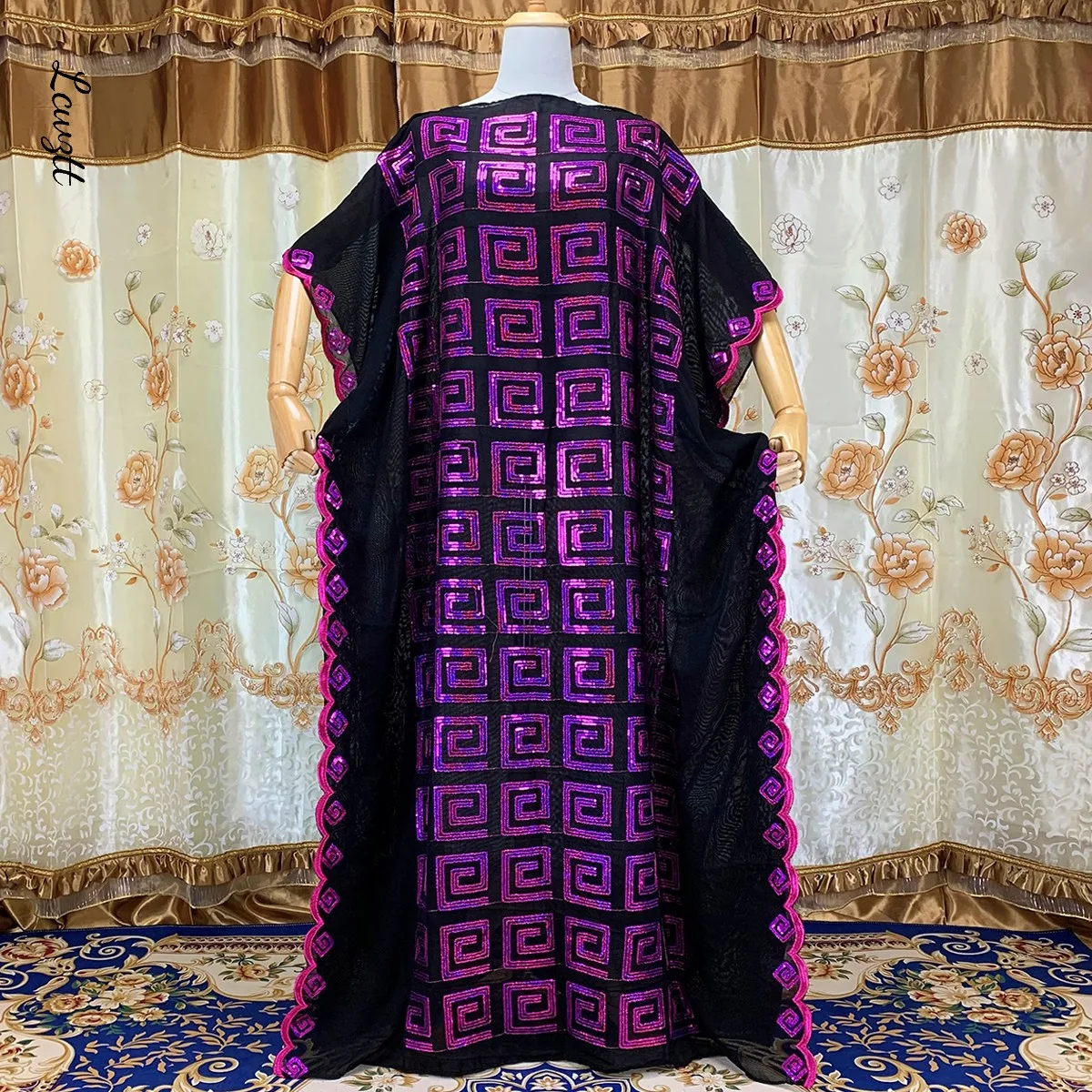 2022 Latest Arrival Casual And Comfortable African Women  Black Robe Sequin Embroidered Muslim Dress Dubai Dress Pullover HP-18