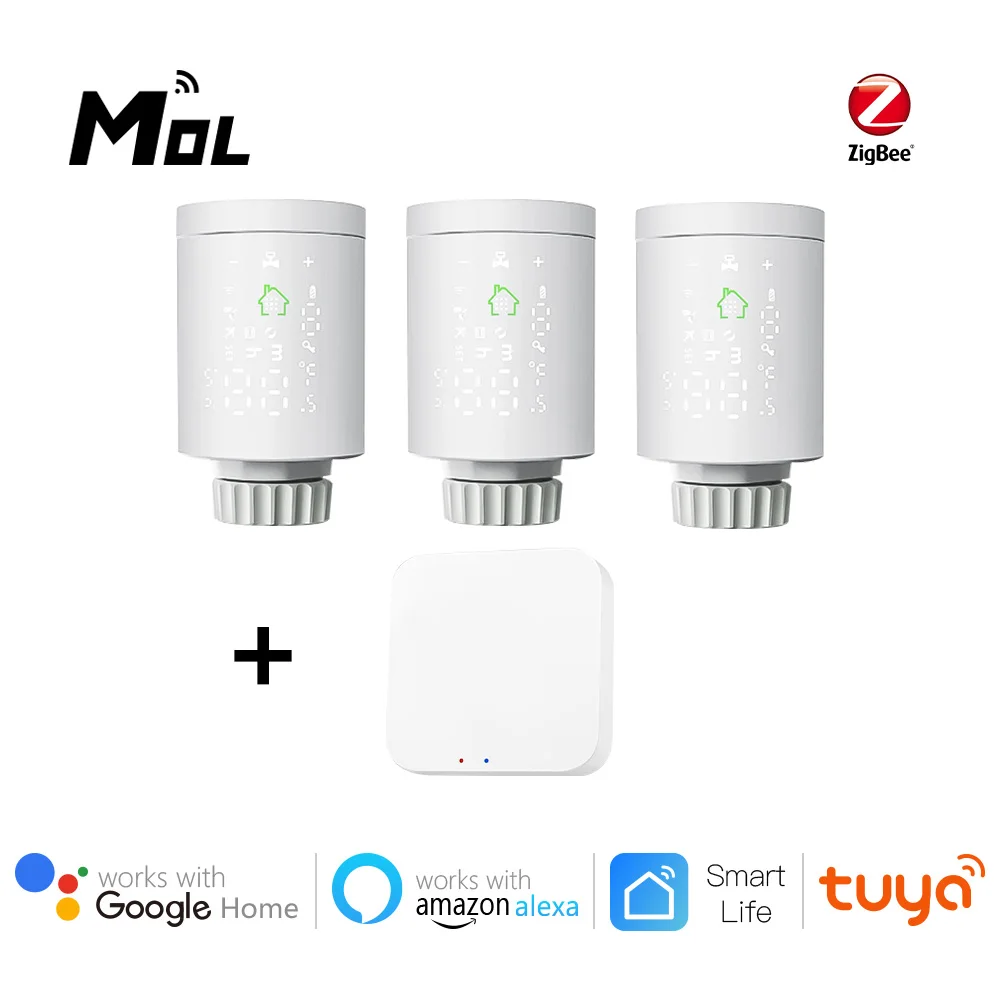 

MOL Tuya 3pcs Smart ZigBee Radiator Actuator Programmable Thermostatic Radiator Valve Temperature Controller Support Alexa