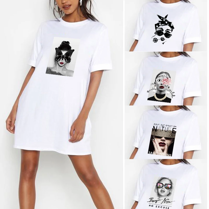 Летние женские платья модное свободное Белое Мини Платье с модным принтом для