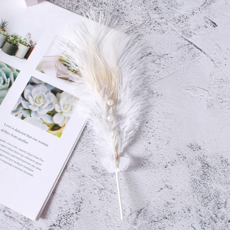 Романтический Черный белый бежевый Топпер для торта с жемчужинами и перьями