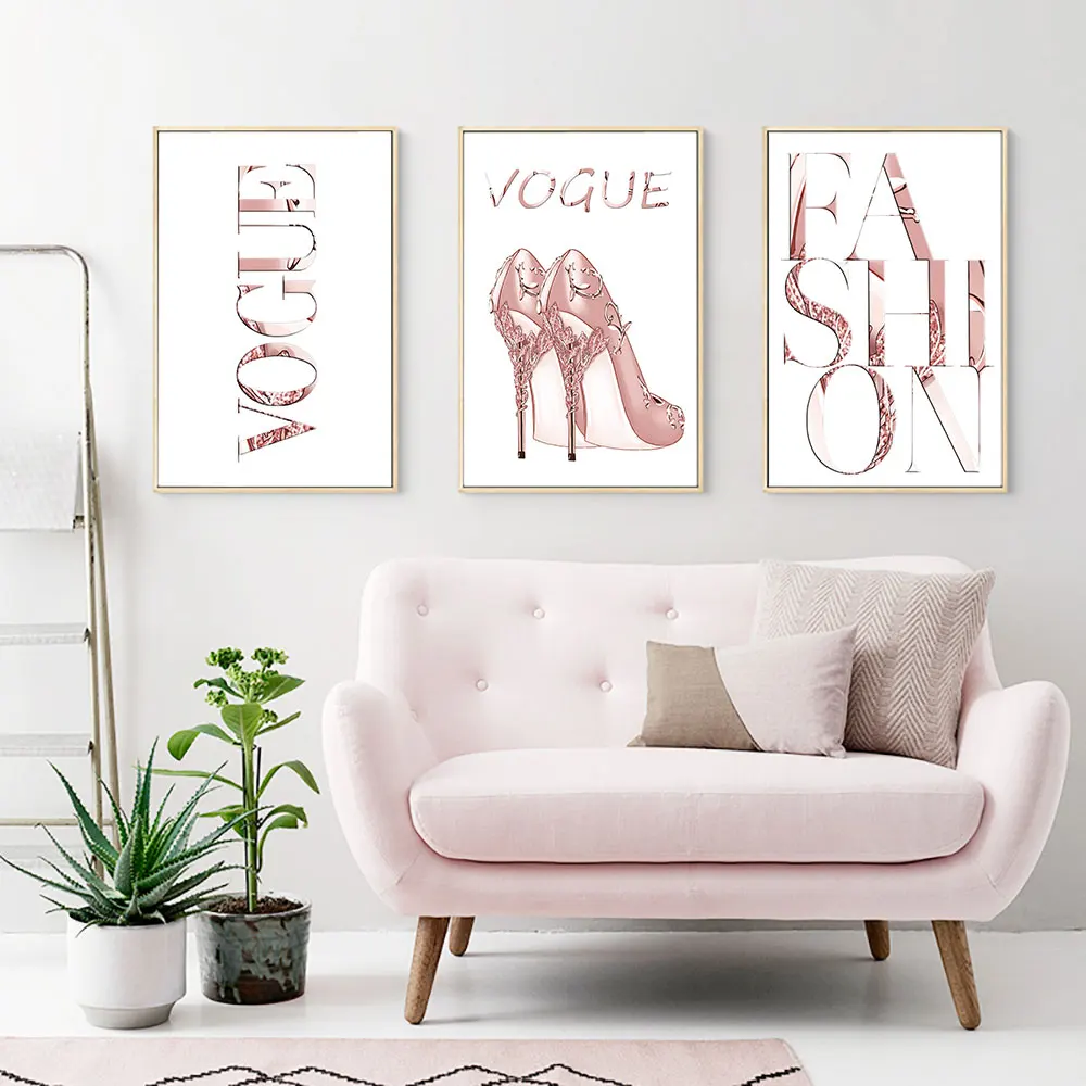 

Abstract Canvas Painting Pink High Heel Shoes Posters and Prints Quotes Fashion Painting Wall Pictures for Bedroom Decor