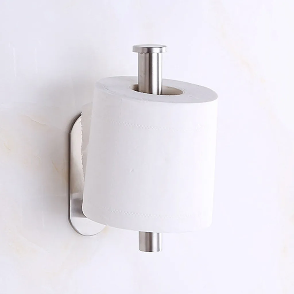 Toilet Kitchen Roll Paper Holder Stainless Steel Repeatedly Washable Stick Hooks Toilet Paper Holder for Bathroom Stick on Wall