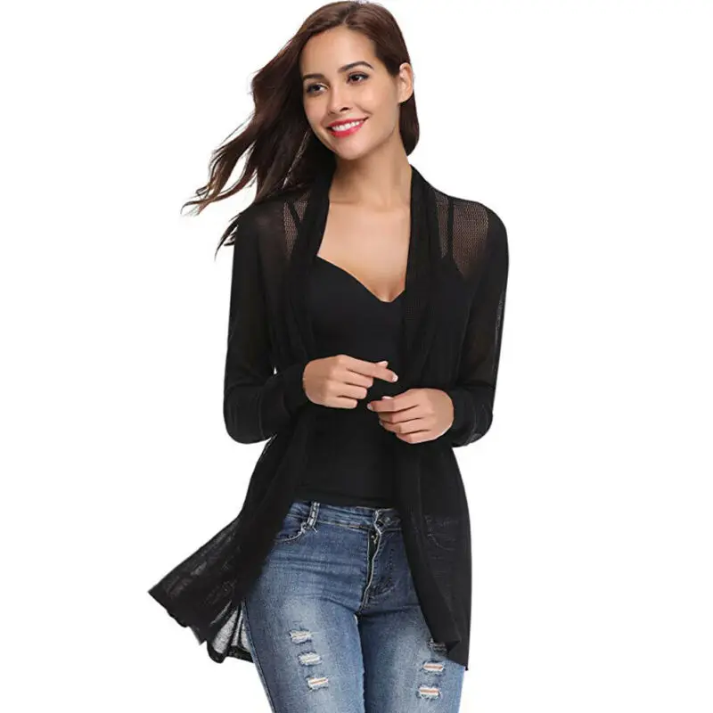 

Womens Cardigan Coat Mesh Hollow Long Sleeve Solid Color Open Front Thin Cardigan Sweater Casual Sweatshirt Autumn Coat Womens