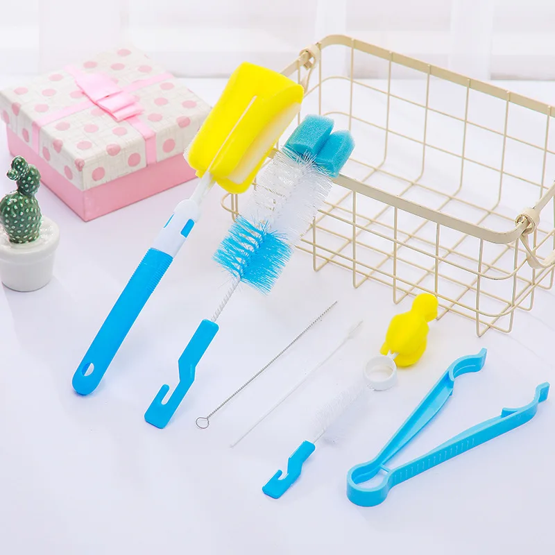 

TUSUNNY 7Pcs/set Bottle Sponge Cleaning Brush Tools Straw Brush Set Baby Milk Bottle Bottle Plastic Brush Feeding Sponge Set