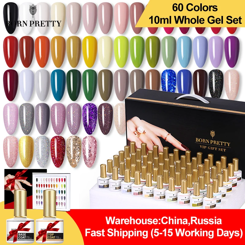 

BORN PRETTY Gel Nail Polish Kit 60 Hot Colors For Nail Art Design 10ml Whole Set Semi Permanent Gel Polish Set Base & Top Coat