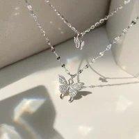 new style inlaid zircon double layer butterfly necklace female fashion small clavicle chain jewelry accessory gift