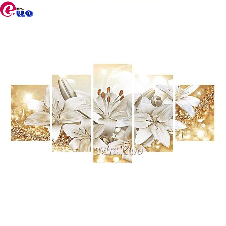 5 шт. 5D DIY камни в форме ромба круглый дрель алмазов картина лилии Вышивка крестом Комплект настенные Арт Декор для дома