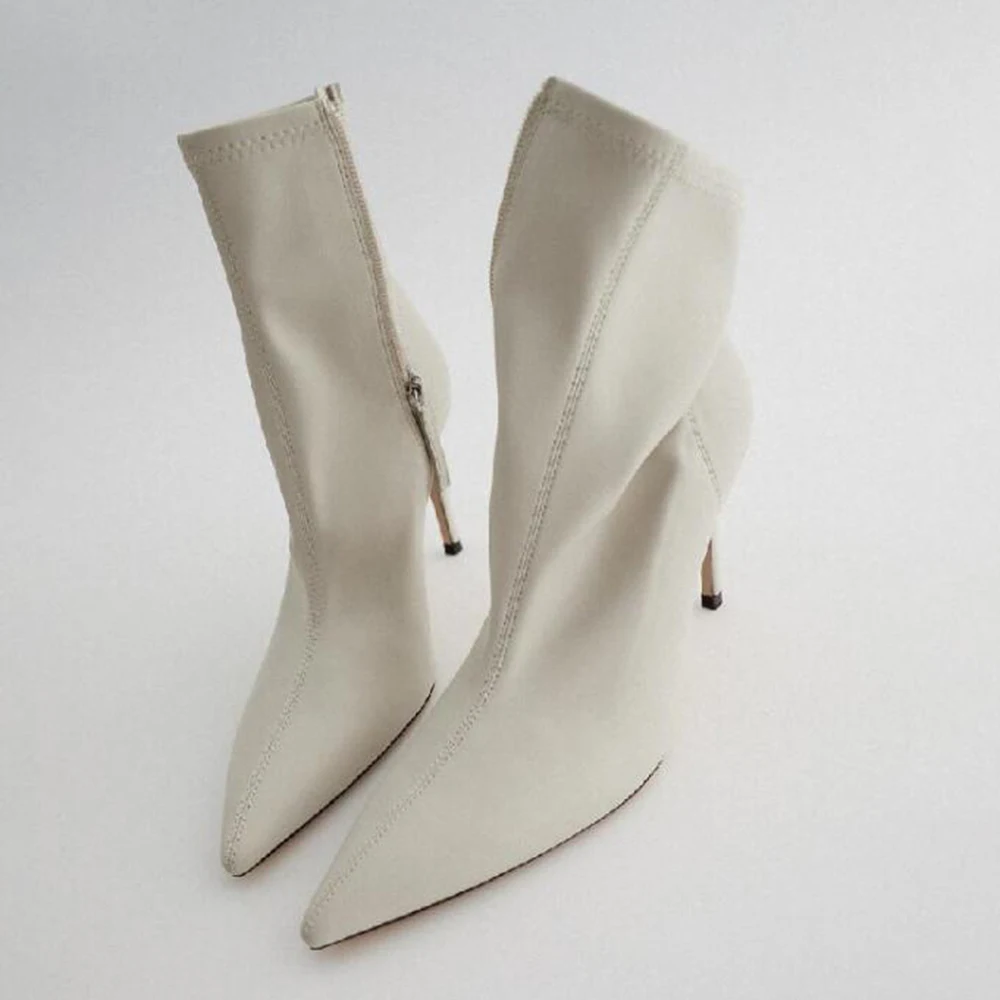 

2020 New Beige Elasticity High Heels boots For Women Fashion Shoes Spring Autumn Stiletto Ankle Boots Female botas de mujer ay8