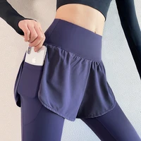 women leggings waiste yoga pants fake two pieces seamless leggings high elastic for fitness running exercise tights leggins