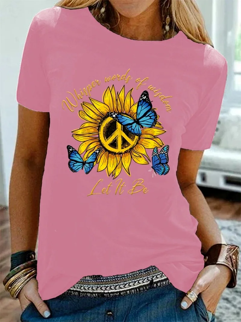 

T-Shirts Sunflower Butterfly Graphic Print Tshirt Summer T Shirt Harajuku Womens Shirts Casual Tops O Neck Hipster Ladies Tee