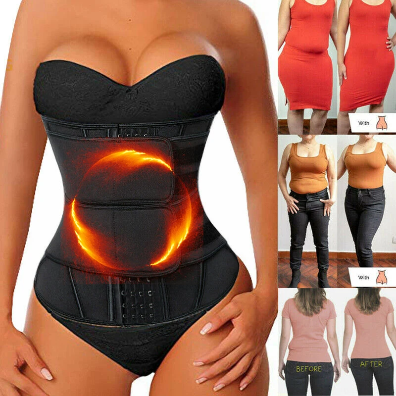 Women Waist Trainer Corset Sauna Sweat Faja Sport Girdle Slimming Shaper Abdominal Trimmer Belt Straps Modeling Black Plus Size