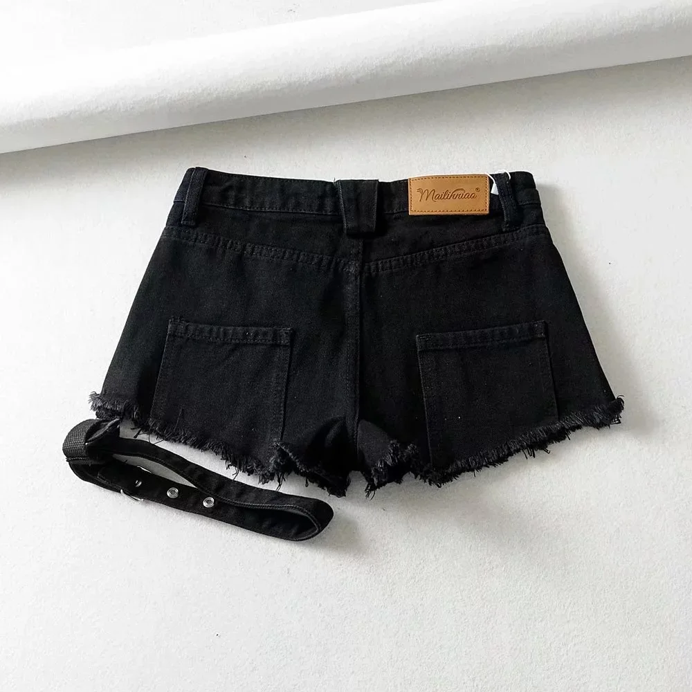 

Mini Punk Denim Shorts Women Y2K Spice Girls Zipper Personality Leggings with Jazz Dance Shorts Gothic Sexy Wide-leg Raw Shorts