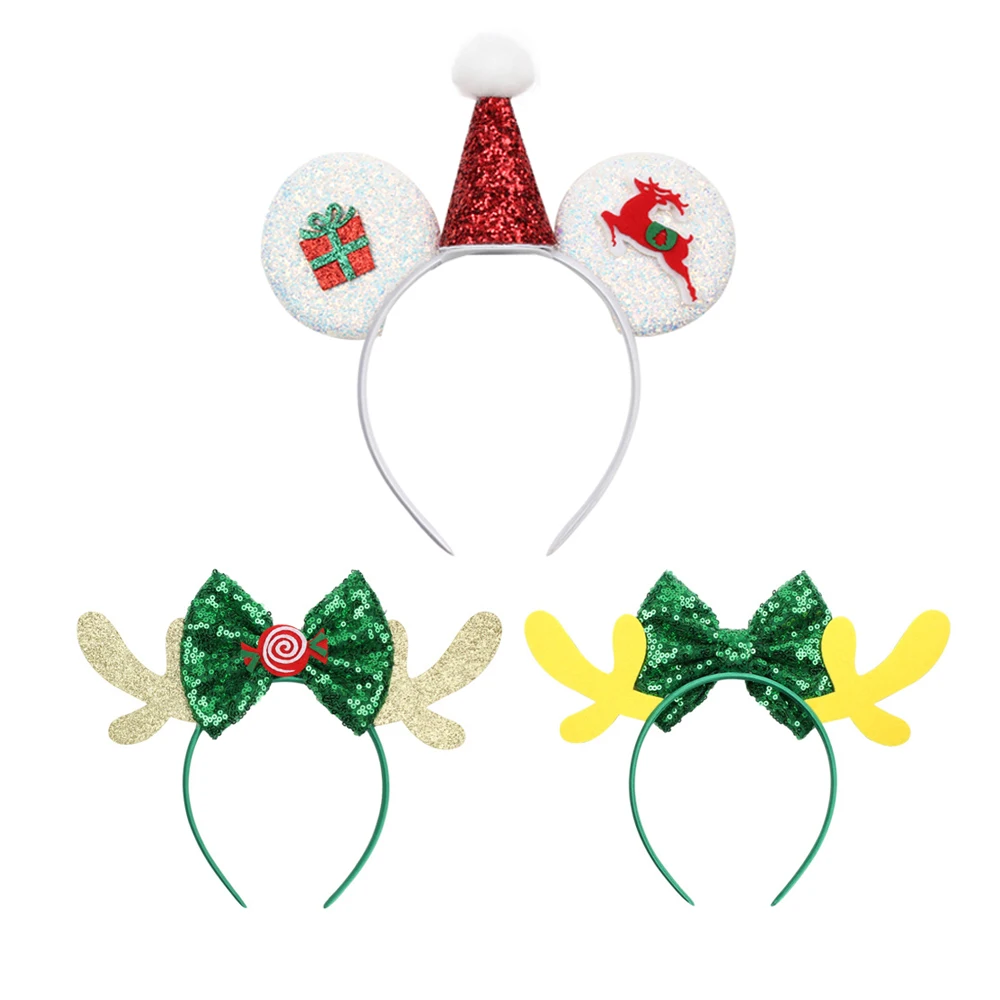 

Christmas Mickey Mouse Ears Headband Antler headdress for children's holiday party Santa hat candy hair accessories