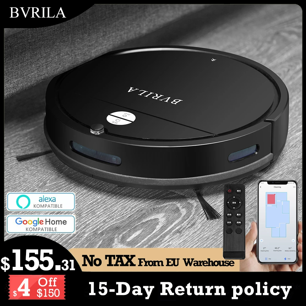 

3600Pa Robot Vacuum Cleaner Gyro Map Navigation Path Planning Wet Mop Time Scheduled Auto-Charge Wifi&ALEXA&APP Remote Control