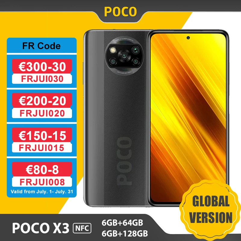 Глобальная версия Xiaomi POCO X3 NFC Смартфон 6 ГБ 64 Гб/128 Snapdragon 732G 67 'ོMP камеры 33 Вт