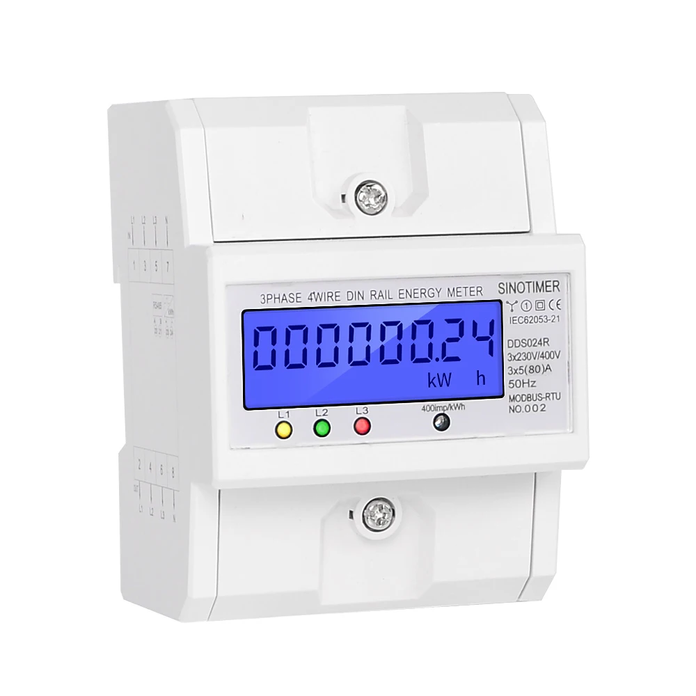 RS485 Modbus Rtu din-рейка 3 фазы 4 провода электронный ваттметр Потребляемая Мощность счетчик энергии 5-80A 380 В переменного тока 50 Гц ЖК-подсветка