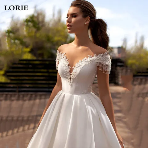 Свадебное платье принцессы LORIE трапециевидной формы с бисером кружевное женское платье с иллюзией на спине вечернее платье с длинным шлейфом Свадебные платья