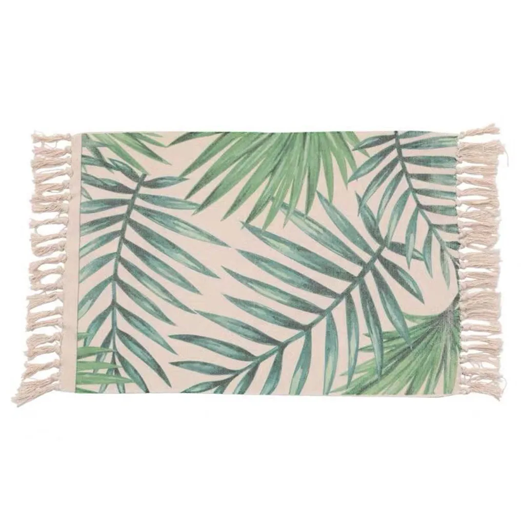 Богемный Плетеный вручную коврик из хлопка и льна с принтом растений