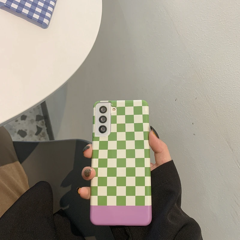 

For Samsung S21 S20 Case for Galaxy S20+ Green Plaid Cover for Galaxy S20 Plus Case Literary Grid Cases for Samsung S20 S21 Etui