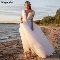 magic awn beach wedding dresses for women v neck lace appliques a line boho bridal gowns simple robe de soir%c3%a9e de mariage