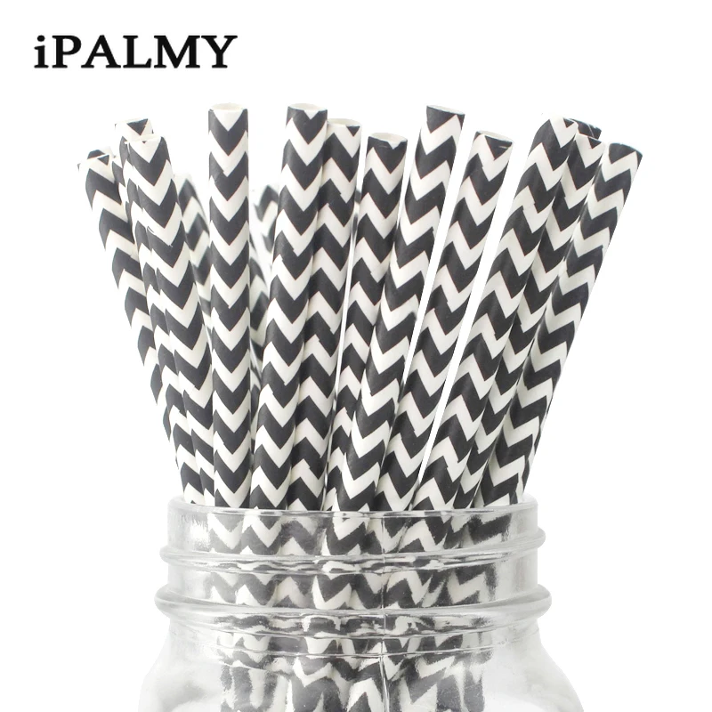 

Ipalmay 200 штук, черный шеврон, искусственная Питьевая соломка, украшения для фотовечеринки
