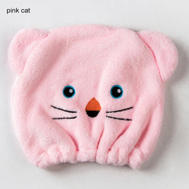 pink cat Шапочка для душа с героями мультфильмов тюрбан для волос гигроскопичность и воздухопроницаемость микрофибра тюрбан для волос обернутое полотенце шапка полотенце сухая шапка для волос - Цвет: pink cat