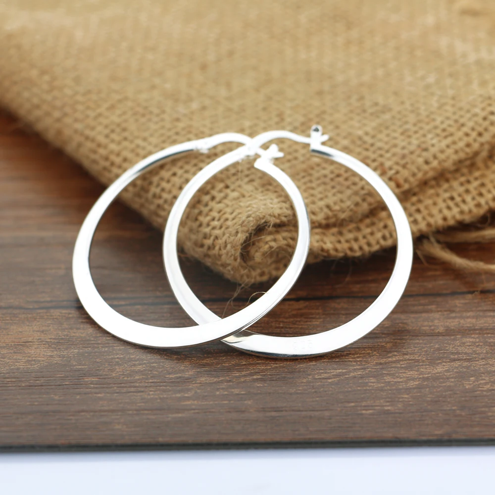 Женские серьги в виде большого круга из стерлингового серебра 925 пробы