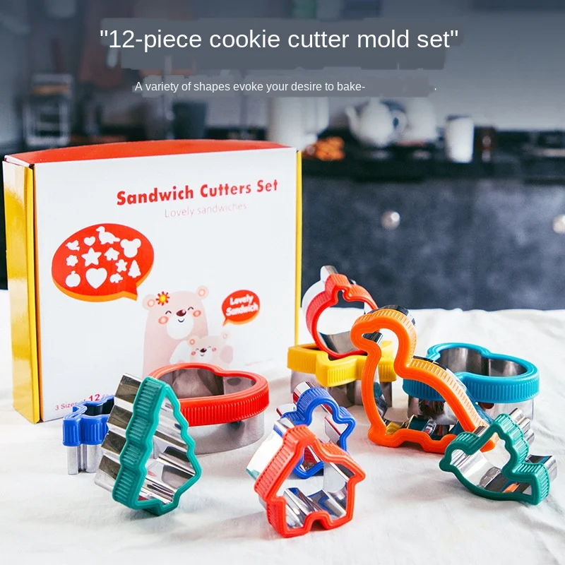 

12 pcs stainless steel plastic hand guard dinosaur biscuit mold flower shaped fruit embossing cutting cake cake decoration tools