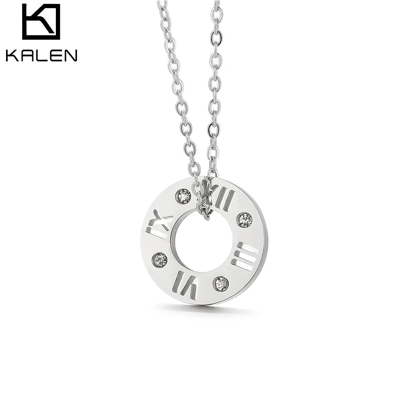 

KALEN Stainless Steel Roman Numeral Necklace NEW Crystal Rhinestone Necklaces For Women Wedding Valentine's Day Gifts