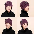 Элегантная женская зимняя вязаная шапка RUHAO, женский головной убор, теплые облегающие шапки для женщин среднего возраста, вязаные облегающие шапки, шапки