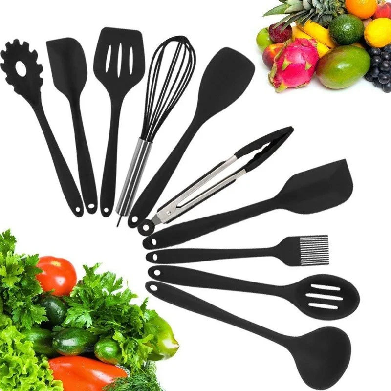 

Black Red Green Non-stick Cookware Set Silicone Tableware 10-Piece Set Baking Tools
