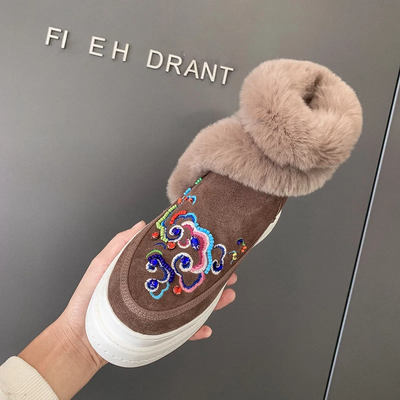 

Women's natural suede leather platform flats winer snow boots leisure soft comfortable short ankle boots high quality shoes sale