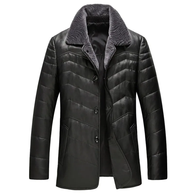 

Winter Casual Thick Wool Collar Lapel Men Sheepskin Jackets High Quality Genuine Leather Medium Length Male Warm Coats Plus Size