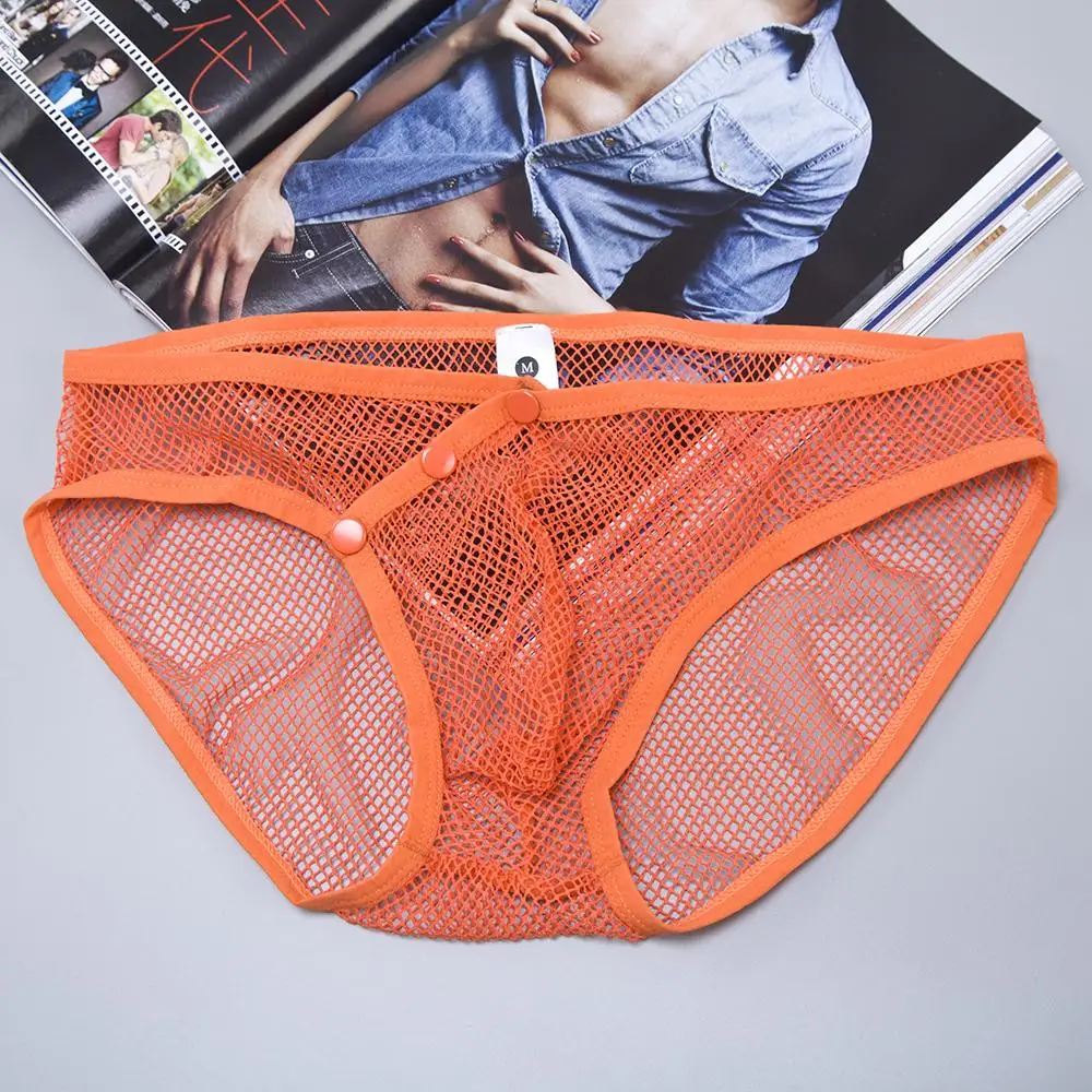Mens Underwear Transparent Net Mesh Bikini Briefs Underwear Bulge Underpants Fashion Low Waist Brief Sexy Shorts Slip Man briefs