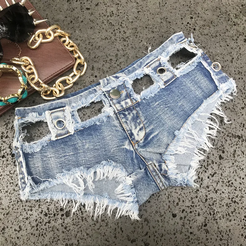 Women Sexy Low Waist Short Jeans Booty Shorts Denim Ripped Hole Tassel Hollow Out Casual Club Party Bottom