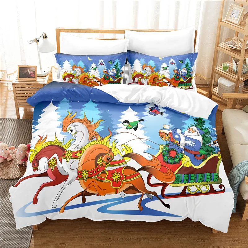 

Christmas Carriage Bedding Set For Bedroom Soft Bedspreads For Bed Home Comefortable Duvet Cover Quilt Cover And Pillowcase