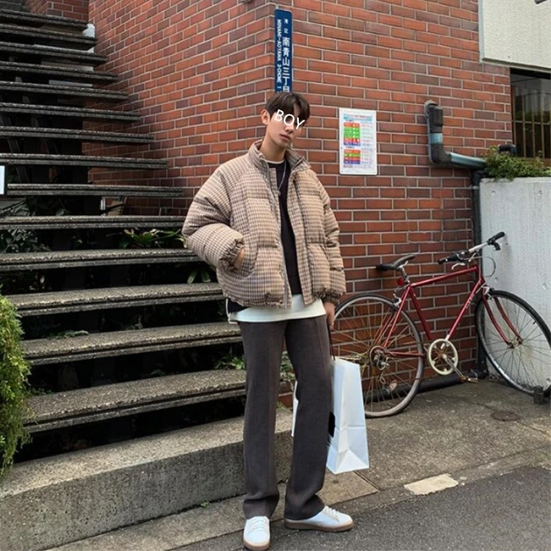 2019 зимние мужские теплые парки клетчатая одежда с хлопковой подкладкой