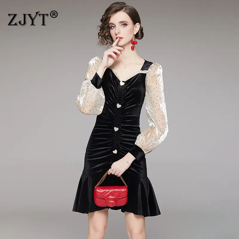 Элегантное осеннее Новое модное дизайнерское женское платье с длинным рукавом и