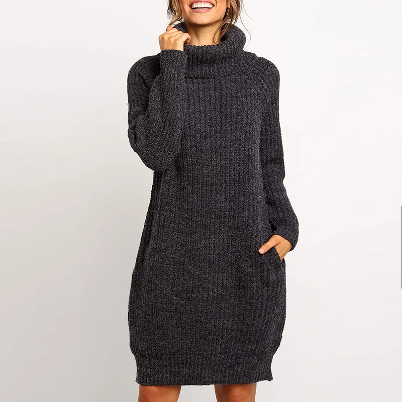 Женское трикотажное платье свитер Fitshinling однотонное облегающее короткое