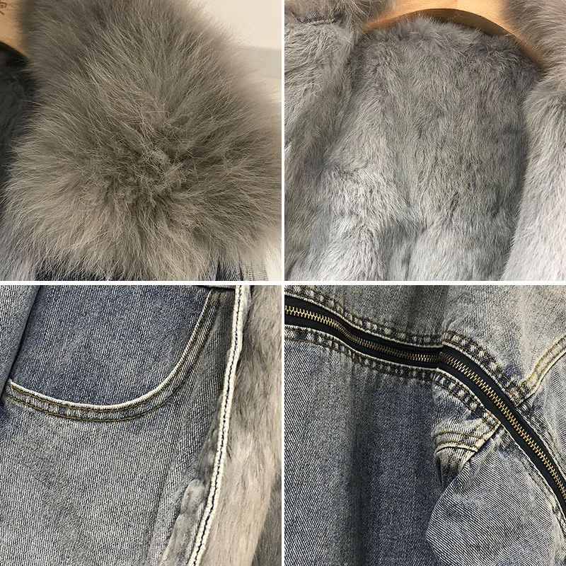 С меховой отделкой капюшона хлопковая подкладка длинные джинсовые куртки для