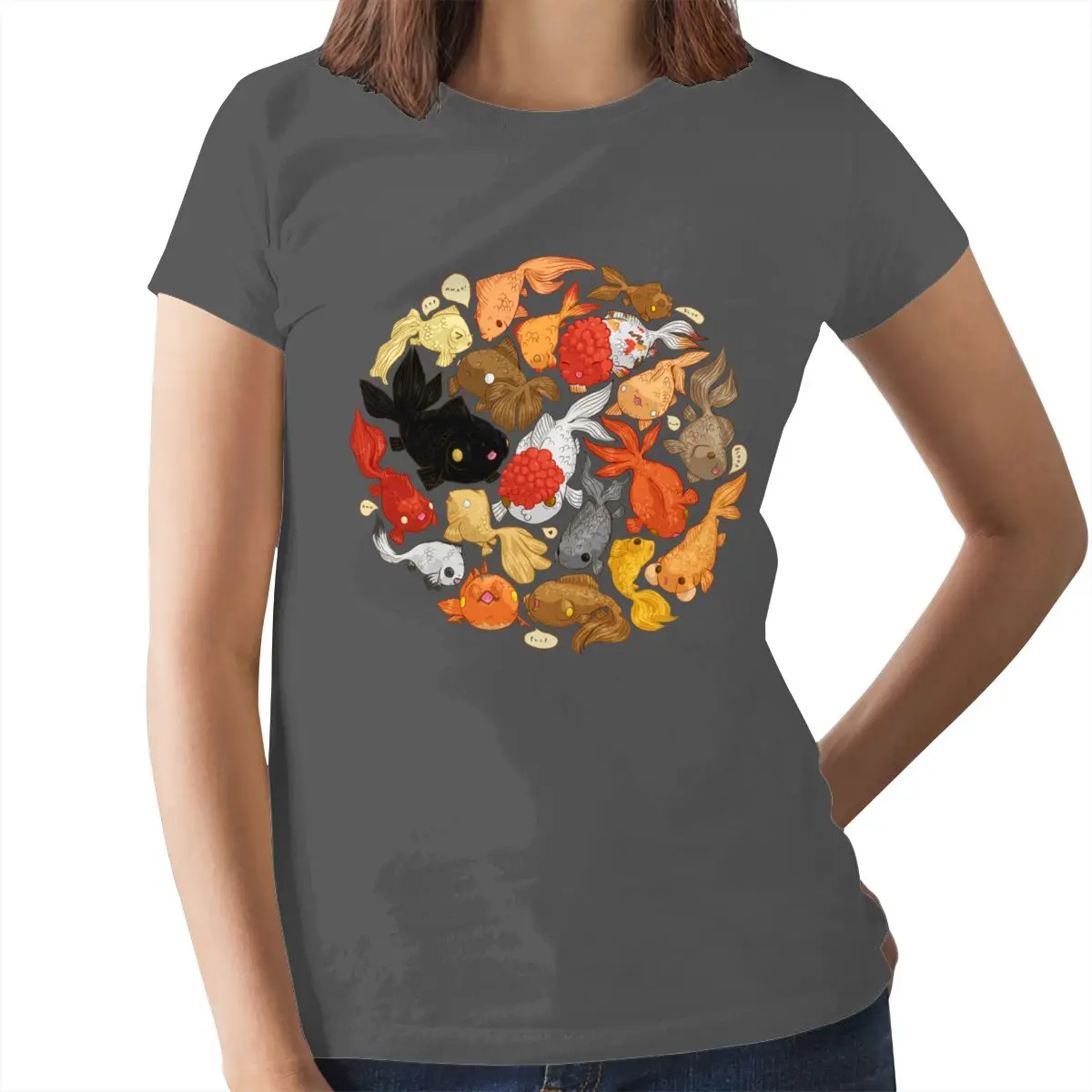 Футболка с изображением золотой рыбки для любителей фиолетовая Женская футболка