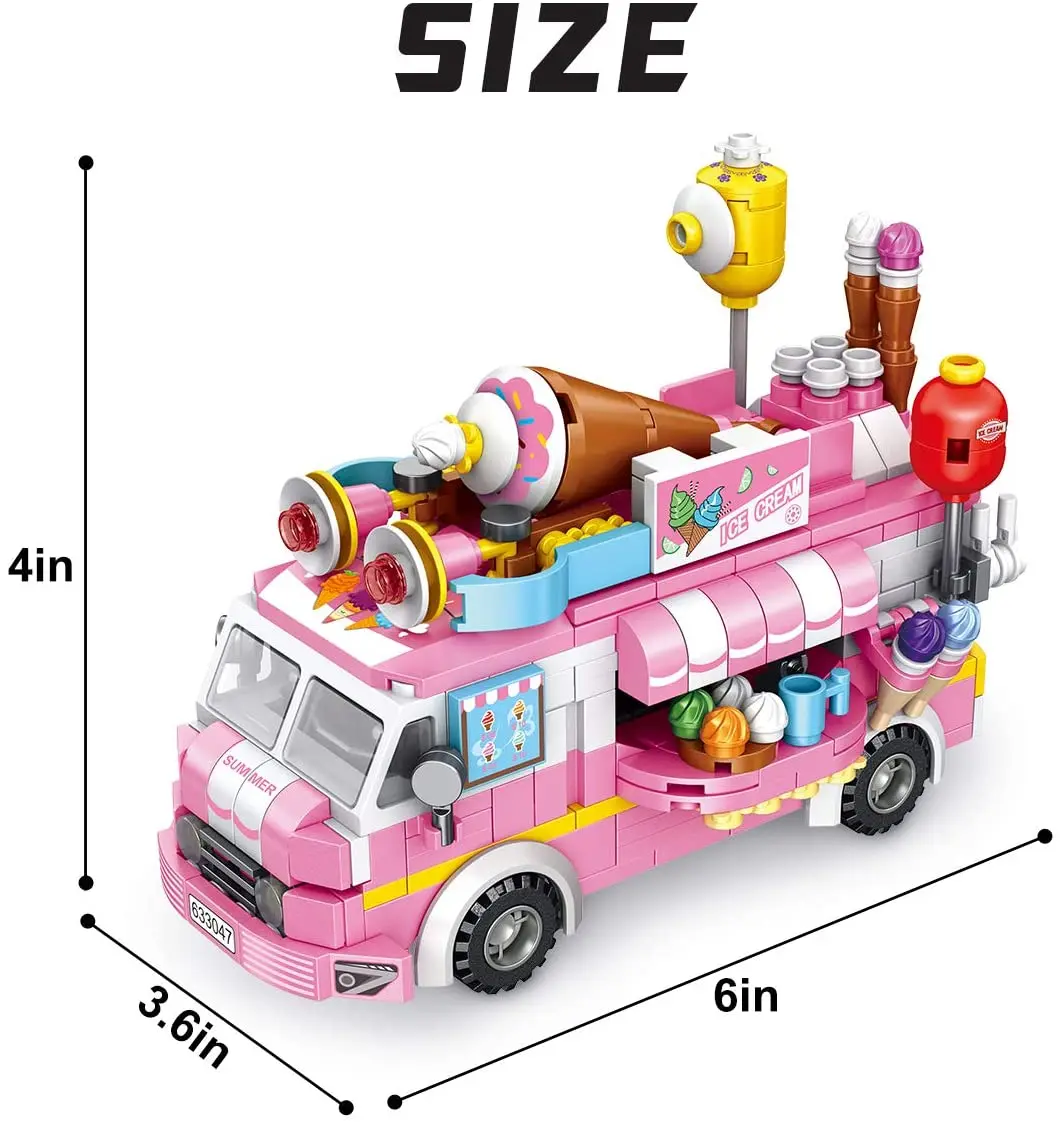 

553pcs Ice Cream Pink Car Set Building Blocks Creator Series Girls Friends Truck Model Bricks Figures Toys For Girls Gifts