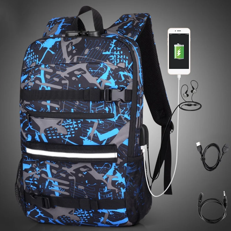 

New Sale Arrival Skateboard Backpack Bag Anti-Theft Password Lock USB Charging